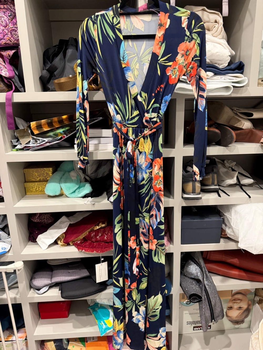 Hot Miami Styles Navy Tropical Floral Maxi Dress